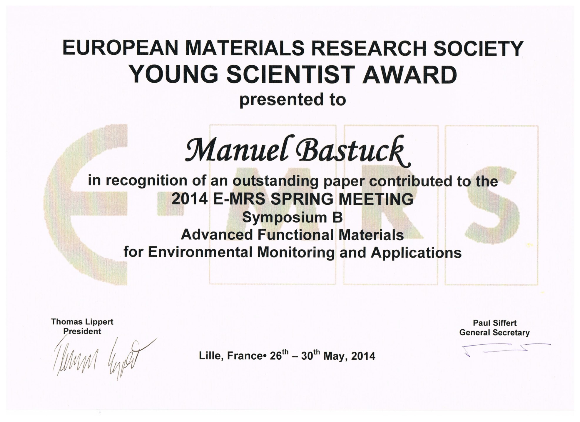 award E-MRS spring-meeting-2014